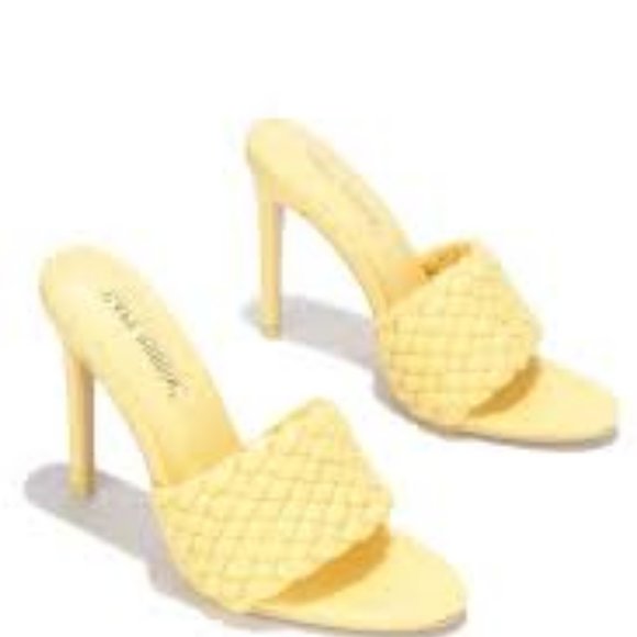CAPE ROBBIN ANSON WOMEN'S YELLOW WEAVED ROUND TOE HEELS 7 - Picture 1 of 10